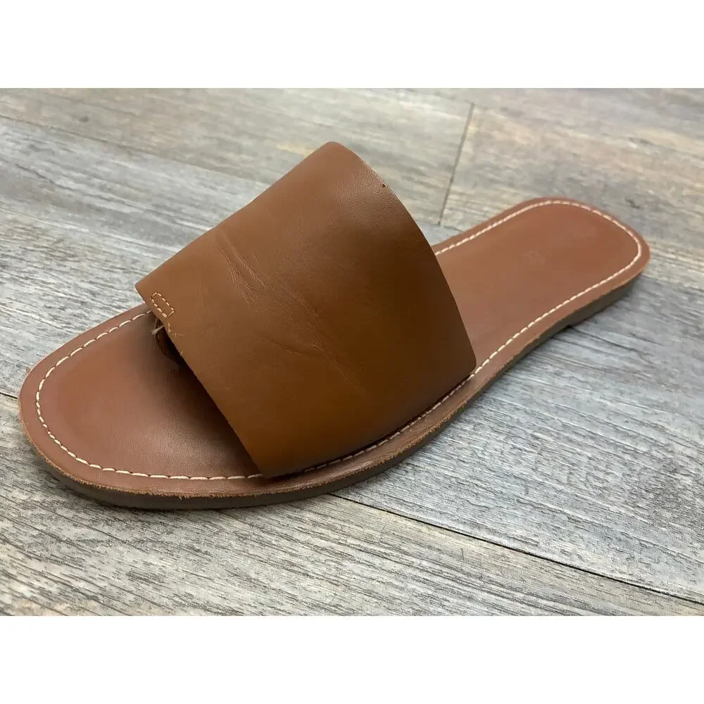 Madewell Boardwalk Post Slide Sandals  Camel Brown Slip On Flats Minimalist 8.5